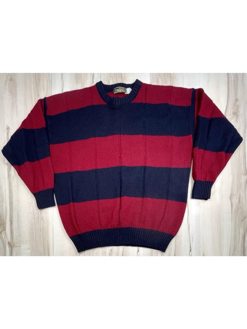 VTG OLD SCHOOL Bespoke Mens XL Wool Maroon/Navy Stripe Pullover SWEATER Grandpa